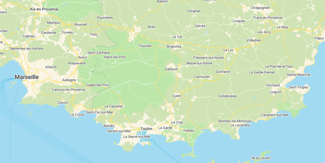 Carte de la zone d'intervention autour d'Ollioules en PACA